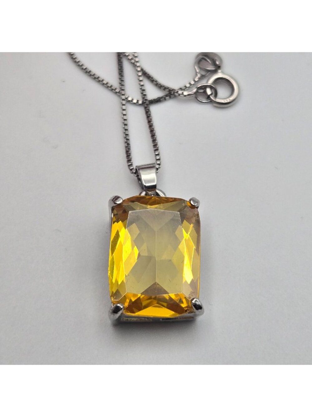 Sterling Silver Necklace Large Citrine Gemstone Pendant 18" Chain